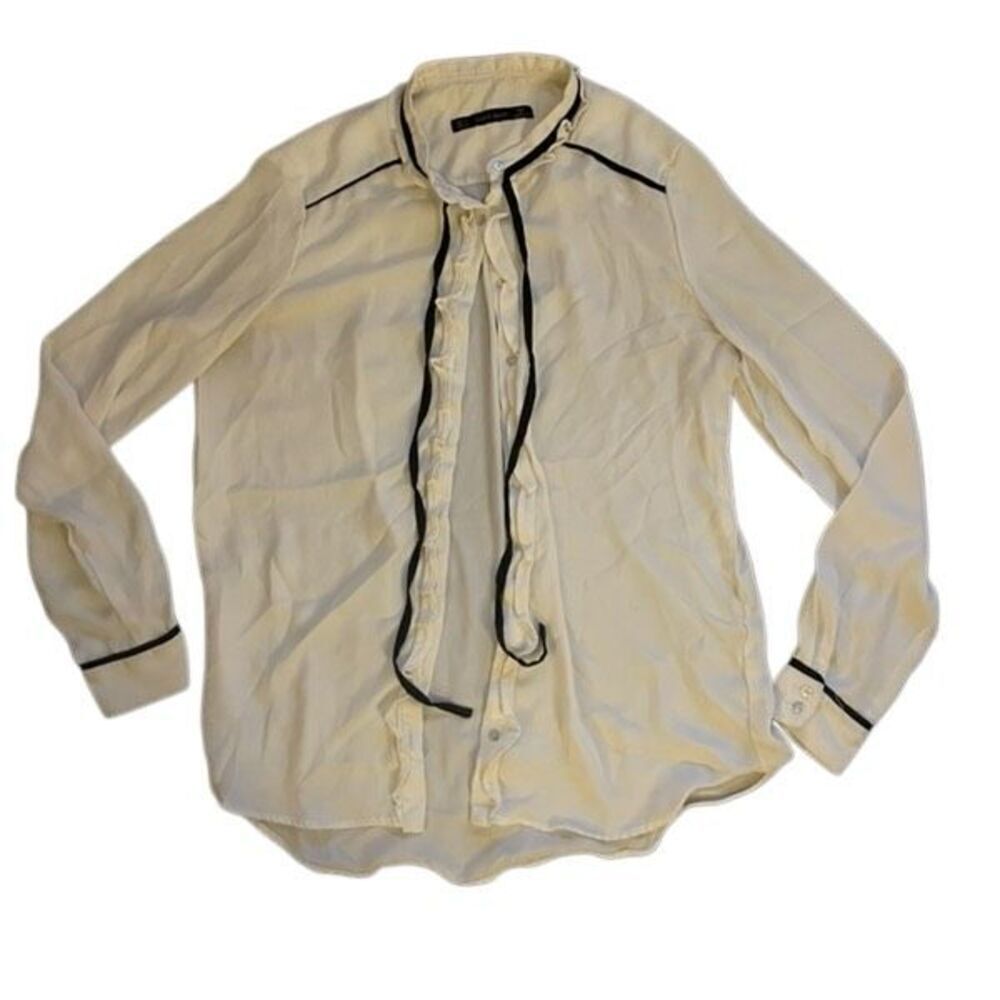 Zara Basic Ruffle Detail Button Down Shirt
